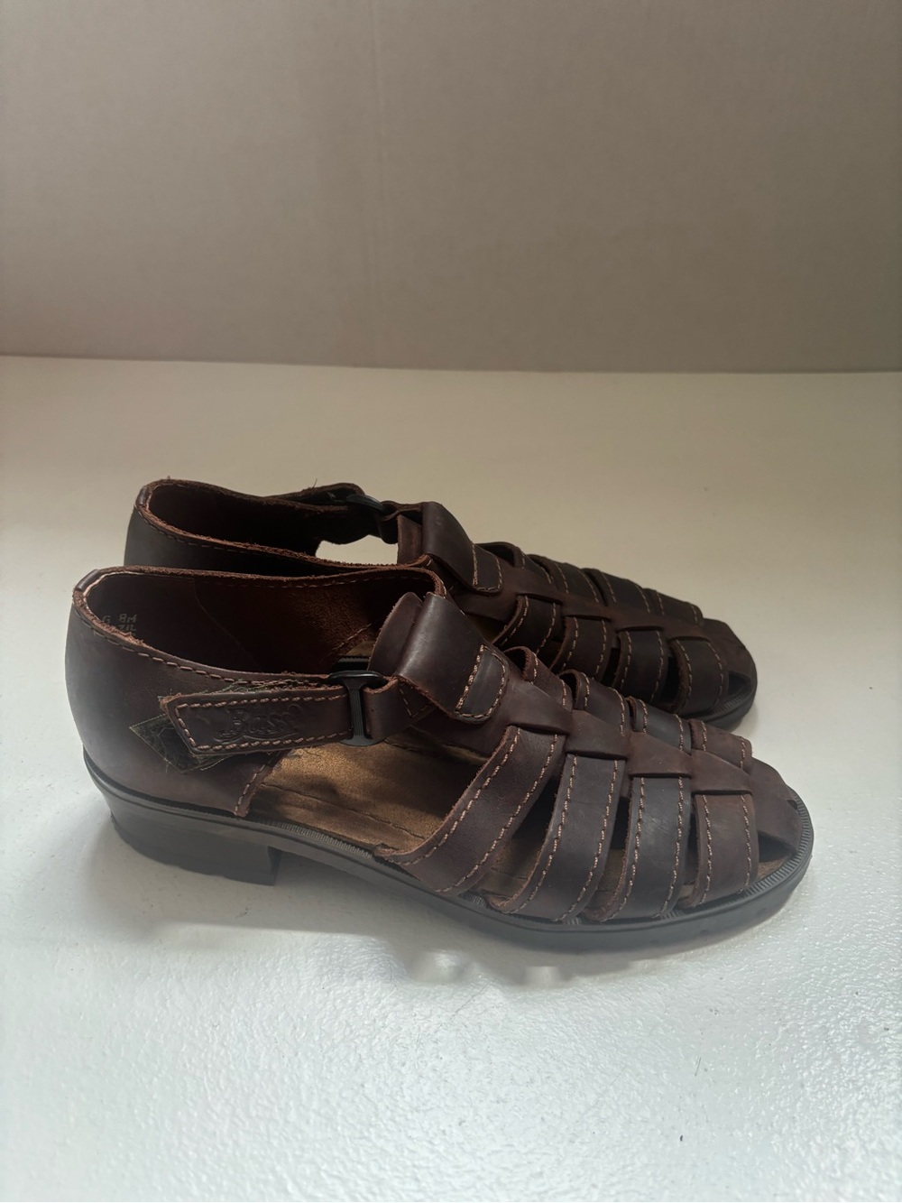 GH Bass Womens Brown Leather Fisherman Sandals Caged Huarache Shoes Size 8M